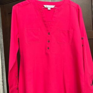 Crown & Ivy Hot Pink Blouse with Button Detail